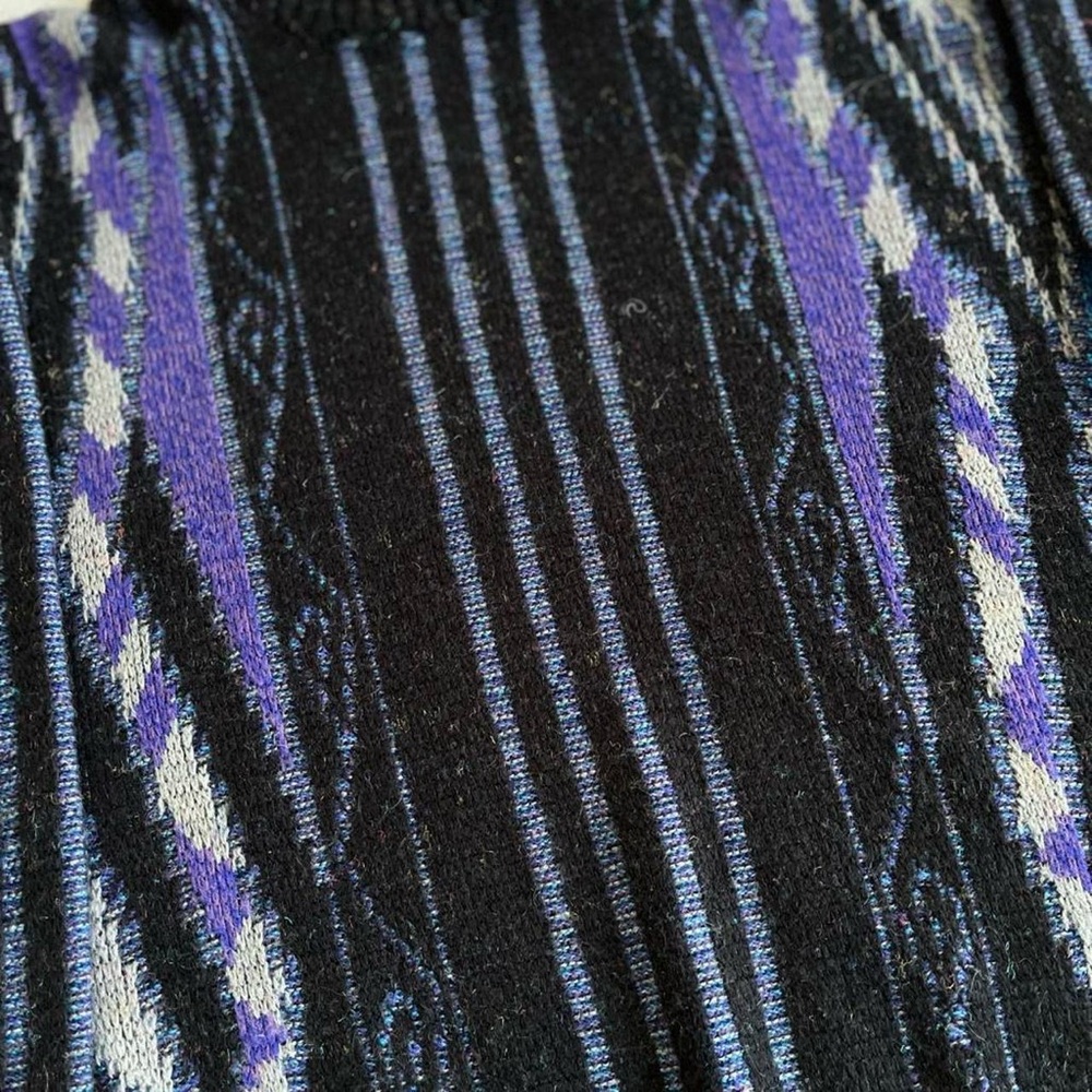 Vintage Michael Gerald Black Purple Blue Gray Knit Retro Funky 80s 90s Sweater - Picture 3 of 6